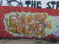850605 Afbeelding van een graffitikunstwerk op een muur langs de jongerenplek Teen Spot ('De Kuil van Leidsche Rijn'), ...